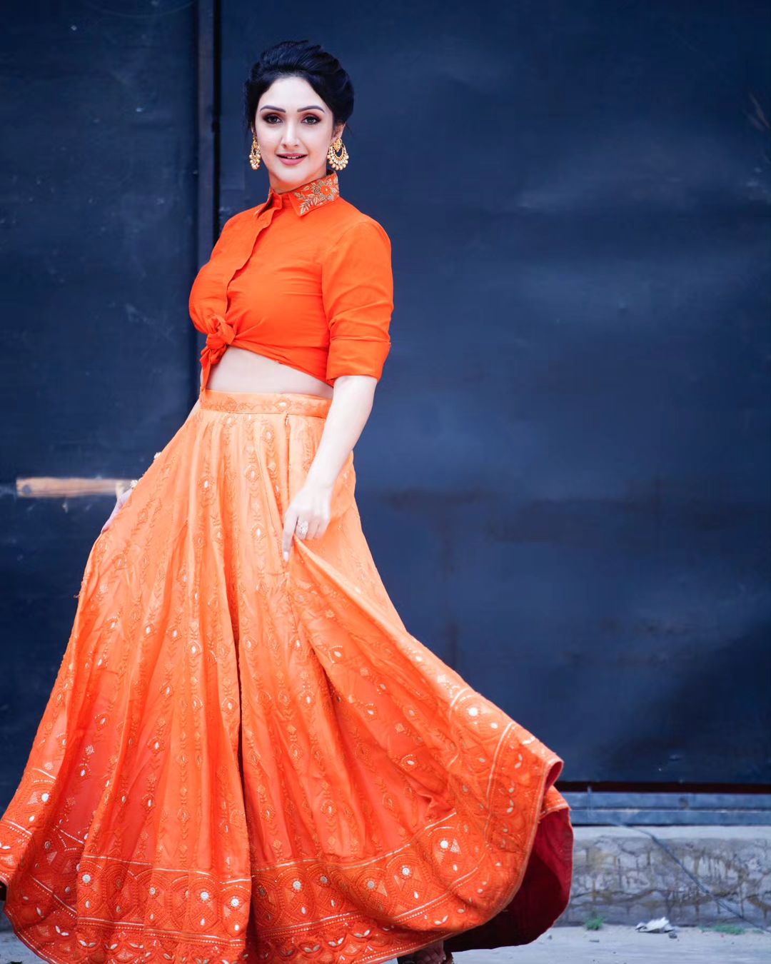 Telugu TV Actress Sridevi Vijaykumar Images in Orange Lehenga Choli